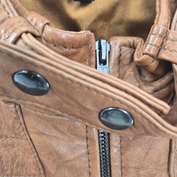 Vintage Ben Sherman Brown Leather Jacket Moto Quilted Back Distressed Flaws Med - Picture 4 of 16